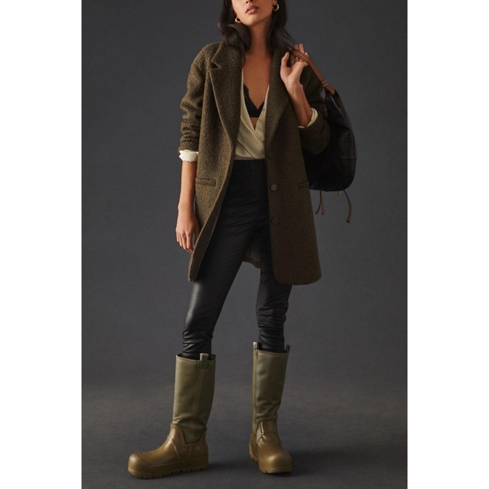 Maeve Anthropologie Boucle Oversized Olive Green Wool Blend Coat Medium - Picture 2 of 9